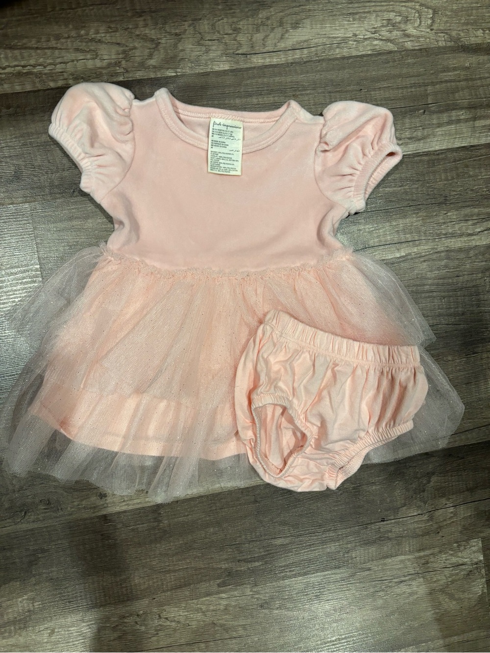First Impressions Soft Pink Tulle Dress with Bloomer Set